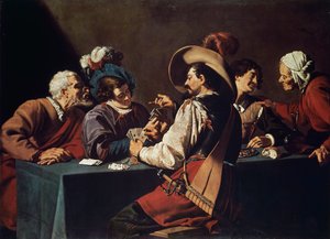 Kartenspieler, von Theodor Rombouts (1597-1637), Öl auf Leinwand. Flandern von Theodor Rombouts