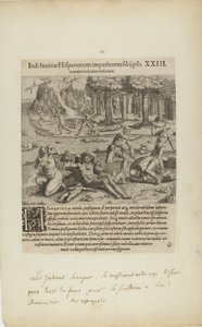 Indisaeuitiae Hispanorum Impatientes Sibi Psis/Manus Violentas Inserunt. XXIII. (aus dem Buch, Americae, Teil vier)