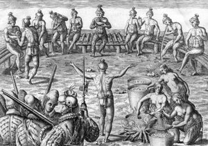 Timucua-Indianer mit französischen Entdeckern