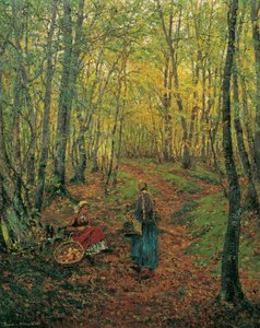 Waldinneres mit pilzesuchendem Mädchen von Theodor von Hormann
