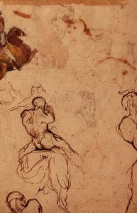 Studie von Pferden und Reitern