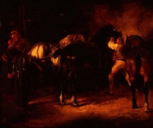 Drei Pferde in einem Stall von Theodore (attr. to) Gericault