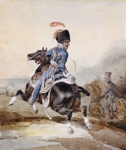 Artillerieoffizier galoppiert nach links
