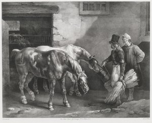 Zwei Postpferde an der Tür eines Stalls von Theodore Gericault