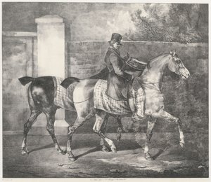 Zwei Pferde von einem Jockey geführt von Theodore Gericault