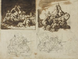 Fünf Skizzen für eine Kavallerieschlacht von Theodore Gericault