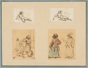 Vier Zeichnungen: Zwei liegende männliche Akte und zwei Studien osmanischer Figuren von Theodore Gericault