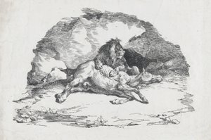 Löwe, der ein Pferd verschlingt, 1818 von Theodore Gericault