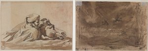 Mann, der ein Pferd im Wasser hält, nach Poussins "Sintflut" (recto); Kompositionsstudie? (möglicherweise für "Poussins Sintflut") (verso)