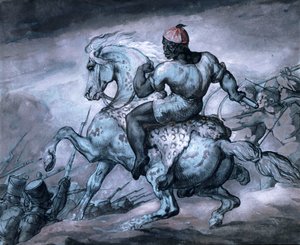 Szene aus dem Kolonialkrieg: Ein Schwarzer auf einem steigenden Pferd von Theodore Gericault