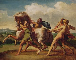 Sklaven stoppen ein Pferd, Studie für "Das Rennen der Barbarischen Pferde", 1817