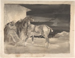 Zwei Zugpferde mit schlafendem Fahrer von Theodore Gericault