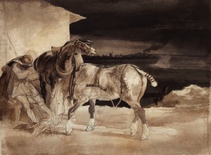 Zwei Pferde und ein schlafender Stallknecht, ca. 1822-1823 von Theodore Gericault