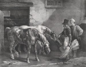 Zwei Postpferde an der Tür eines Stalls (1822) von Theodore Gericault