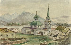 Rückansicht der griechischen Kirche, Sitka, 1888 von Theodore J. Richardson
