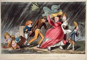 Eine Zigeunergruppe kehrt durch einen Sturm nach Hause zurück, veröffentlicht von Thomas McLean, London von Theodore Lane