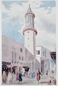 Das Minarett der Moschee in der Rue de Chartres und Rue Bab-Azoun, Algier von Theodore Leblanc