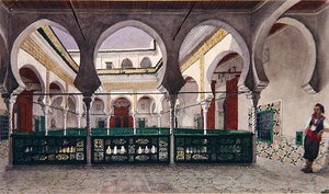 Ansicht eines Innenhofs eines Hauses in Algier, um 1830