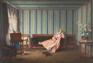 Frau in Pink auf einem Canapé liegend, 1819 von Theodore Lebrun