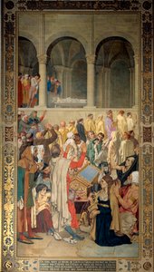 König Ludwig VI. der Dicke und das Volk von Paris bitten die heilige Genoveva um Schutz vor dem Ergotismus