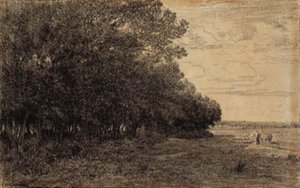 Eine kleine Gruppe hoher Bäume am Macherin-Wald von Theodore Rousseau