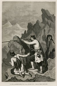 Die montenegrinischen Soldaten während der Aktion, während des Krieges von 1876, während dem Serbien und Montenegro dem Osmanischen Reich den Krieg erklärten, Zeichnung von Valerio, um die Reise nach Montenegro im Jahr 1874 von Charles Yriarte (1832-1898) 