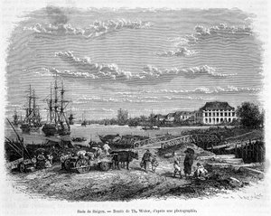Rade de Saigon. Zeichnung von Th. Weber, basierend auf einer Fotografie von Theodore Weber