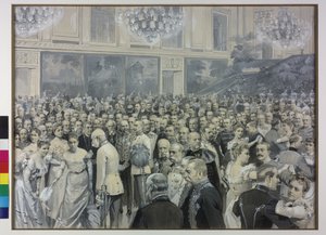 Kaiser Franz Joseph begrüßt Franziska Gräfin Sternberg-Larisch und Maria Theresia Gräfin Harrach Taxis von Theodore Zasche