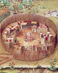 Ein befestigtes Dorf der Pomeiok-Indianer von Theodore de Bry