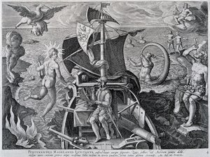 Allegorie auf die Reisen von Ferdinand Magellan, von Theodor de Bry von Theodore de Bry