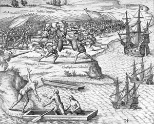 Schlacht in Jamaika zwischen Christoph Kolumbus und Francisco Poraz, 1504
