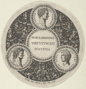 Entwurf für eine Schale mit Porträts der römischen Kaiser Caesar, Claudius und Otho von Theodore de Bry