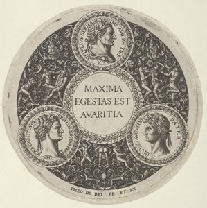 Entwurf für eine Schale mit Porträts der römischen Kaiser Vitellius, Domitian und Augustus, ca. 1588 von Theodore de Bry