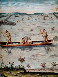 Fischtechniken der Eingeborenen in Virginia, Stich von Theodor de Bry aus Admiranda narratio trust tamen, commodis et de incolarvm ritibvs Virginae von Theodore de Bry