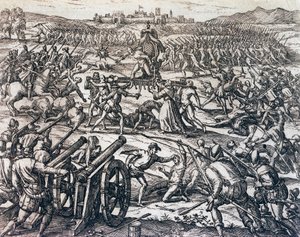 Francisco Pizarros Truppen erobern den Inka-Kaiser Atahualpa während der Schlacht von Cajamarca, 16. November von Theodore de Bry