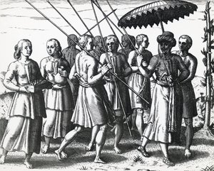 Einwohner von Sumatra, von Theodor de Bry, Stich von Theodore de Bry