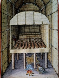 Leben der Eingeborenen, Beerdigung der Toten, gestochen von Theodor de Bry, aus Admiranda Narratio, trust tamen, commodis et de incolarvm ritibvs Virginia, von Thomas Harriot, Nordamerika