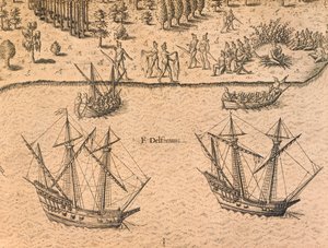 Die Ankunft französischer Schiffe in Florida von Theodore de Bry