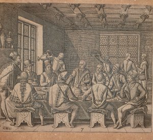 Das Ei des Kolumbus, Gravur von Theodor de Bry aus Americae pars quarta, von Girolamo Benzoni von Theodore de Bry