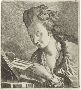 Junge Frau liest Noten von Theodorus de Roode