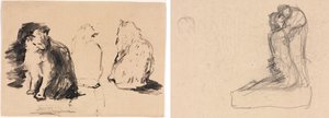 Katzen (recto); Skizze von zwei sich umarmenden Figuren (verso) von Theodule Ribot