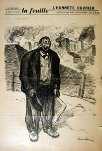 Zeichnung eines armen Fabrikarbeiters vor einer Industrielandschaft von Alexandre Steinlen