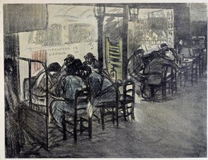 Auf der Terrasse des Cafés (Auf der Vitrine steht „Absinthe 15“, „Pernod 20“) Zeichnung von Theophile Alexandre Steinlen (1859-1923) 20. Jahrhundert Paris, Musée Carnavalet von Théophile Alexandre Steinlen