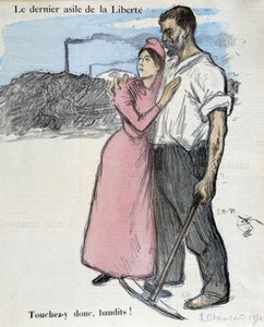 Arbeiterkampf und Kartellkampf: „Das letzte Asyl der Freiheit - also berührt es Banditen!“ Illustration von 1891.