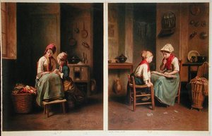 Die Lektion und Das Kartenspiel, gedruckt 1858 von Theophile Emmanuel (after) Duverger