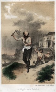 Die Geißler von Coimbra: Die Jesuiten von Coimbra in Portugal büßen öffentlich für ihre Sünden durch Auspeitschung um 1560. Gravur von 1845 in „Die dramatische und malerische Geschichte der Jesuiten von der Gründung des Ordens bis heute“ von Theophile Evariste Fragonard