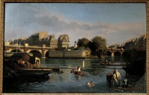 Die neue Brücke und die Spitze der Île de la Cité. Ansicht von Paris.