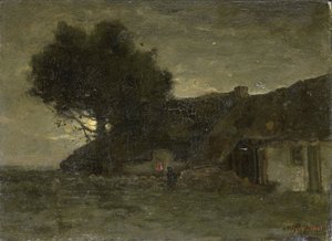 Eine Schafherde bei Einbruch der Nacht