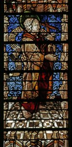 Fenster, das den Apostel St. Philippus mit Glaubensrolle darstellt, 1504 von Thiebaut de Lixheim