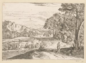 Arkadische Landschaft mit einem Fischer an einem Bach von Théodore